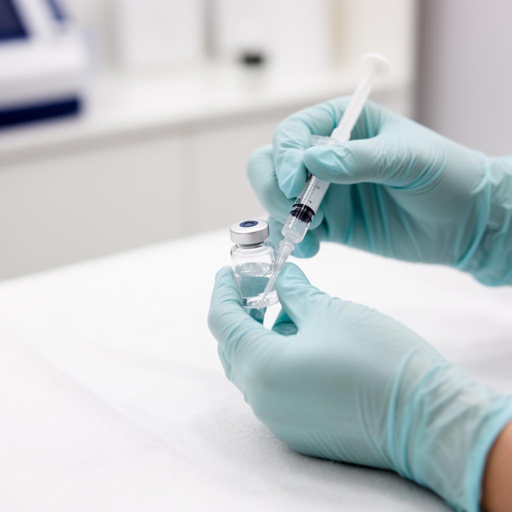Practitioner preparing a regenerative aesthetic treatment vial and syringe
